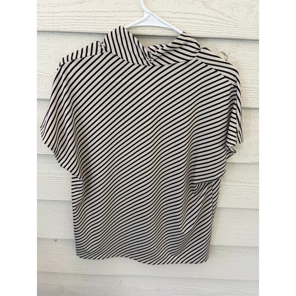 H&M Black & Cream Striped Draped Blouse Top Size Medium Minimalist Chic - Picture 7 of 7